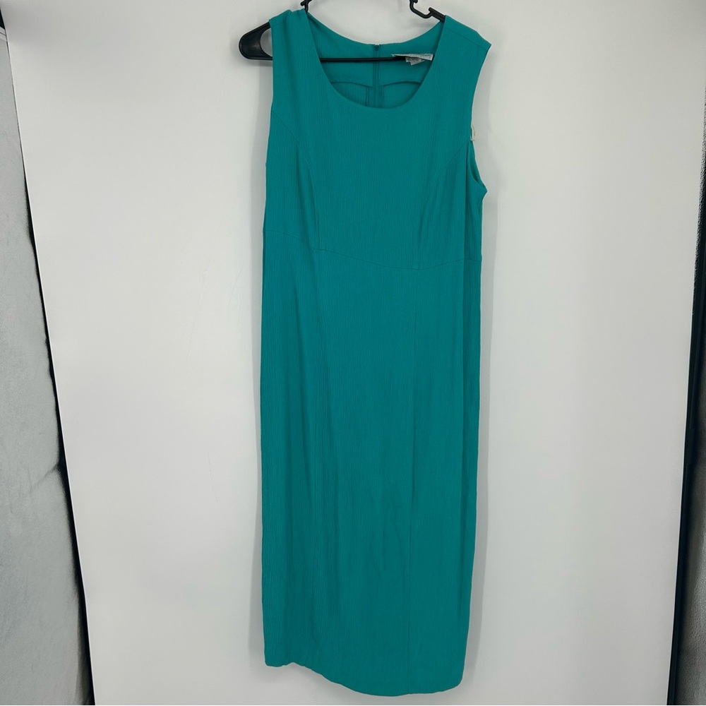 Vintage 90s Y2K Delta Burke Teal‎ Crinkle Gauzy Straight Maxi Dress Size 16W